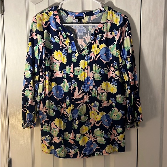 Talbots Tops - Talbots Womens XS Floral Navy Blouse